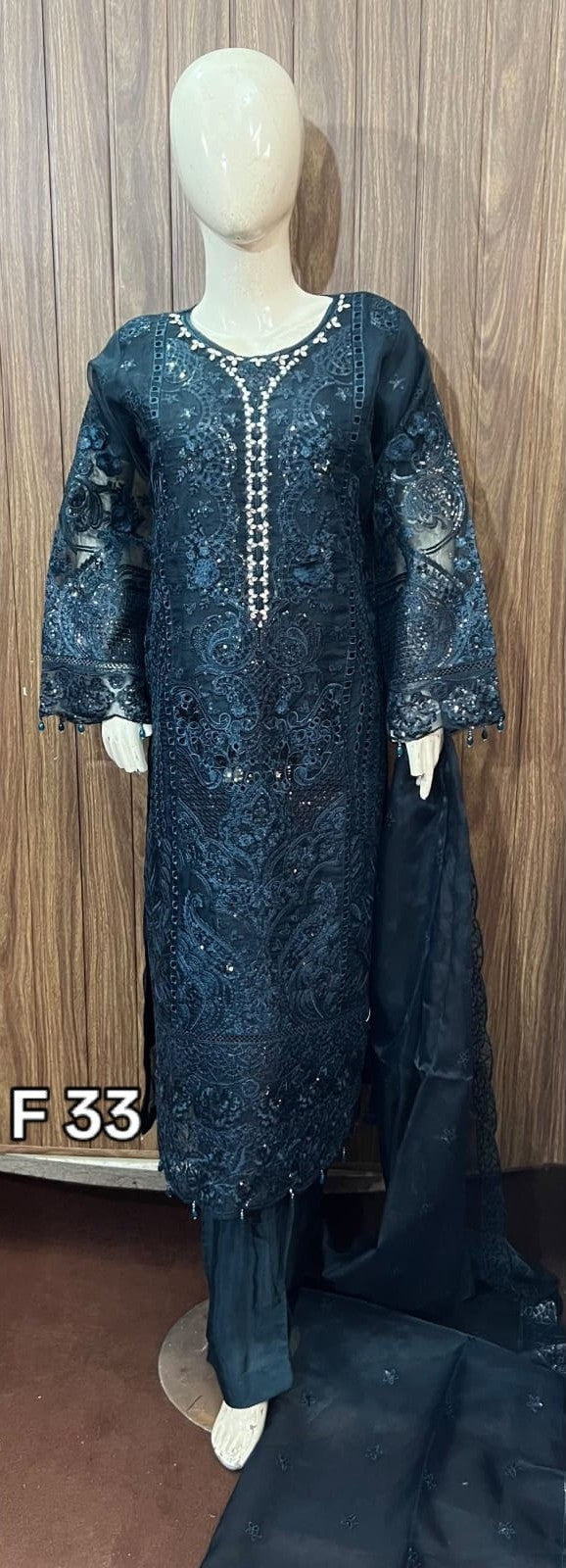 Midnight Black Embroidered Sequined Suit