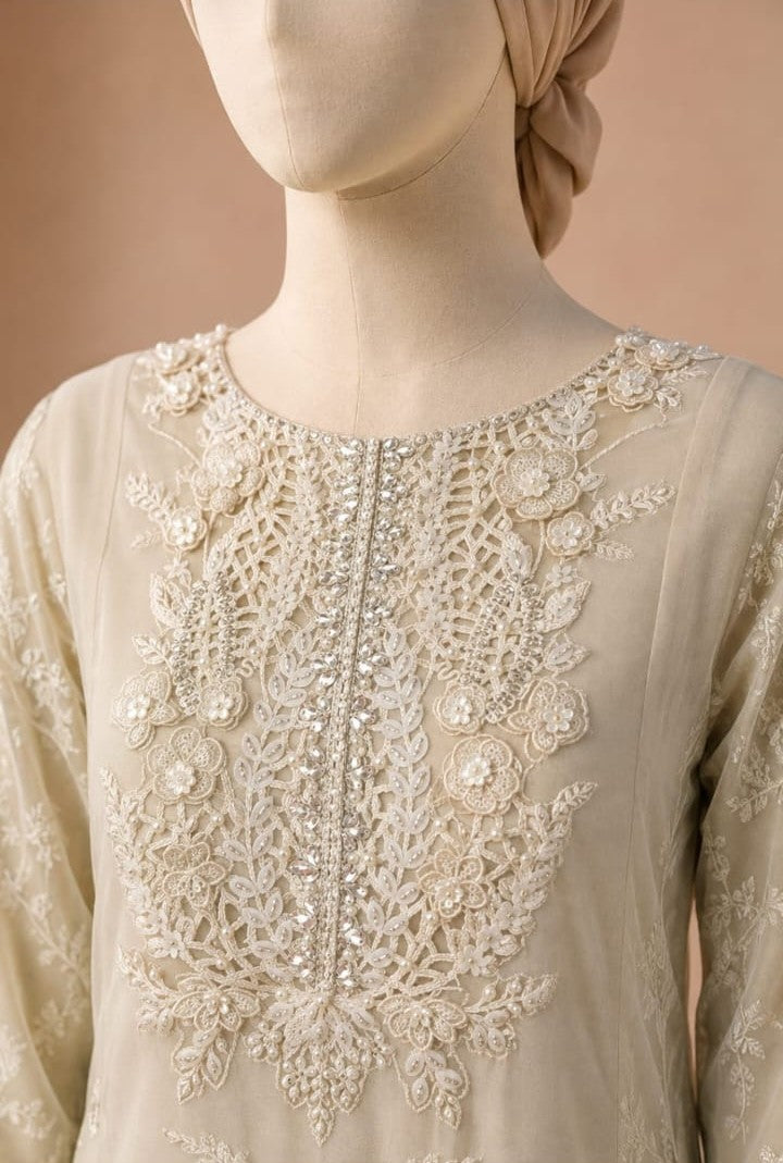 Champagne Beige Hand-Embellished Cutwork Suit