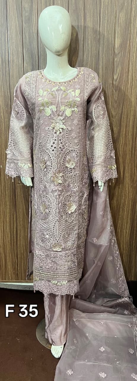 Lilac Pink 3D Embroidered Suit
