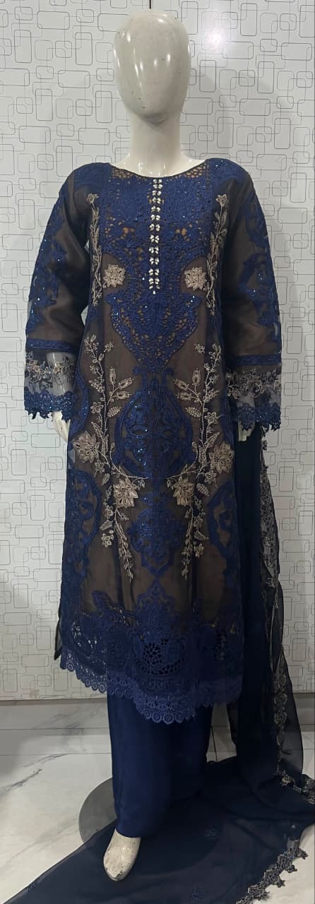Royal Blue Sequined Cutwork Suit