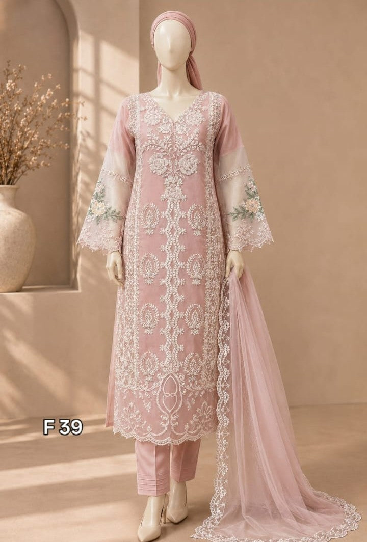 Blush Pink Embroidered Cutwork Suit