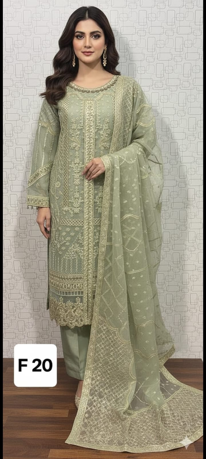 Sage Green Embroidered Schiffli Suit