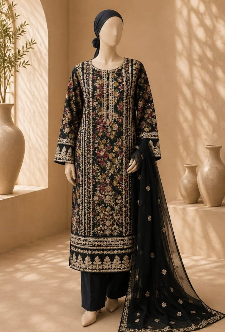 Black Floral Embroidered Suit