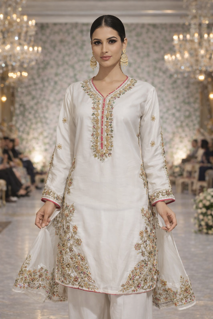 Maroon Gold Embroidered Lawn Suit
